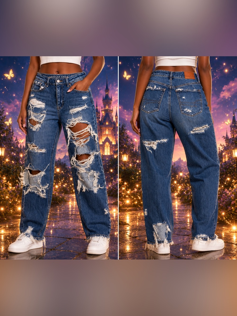 American Eagle Size 2 Distressed Ripped Boyfriend Jeans High Rise Y2K Denim
